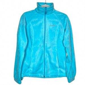 Columbia Full Zip Long Sleeve Mock Neck Fleece Jacket Zipper Pockets Blue Small
